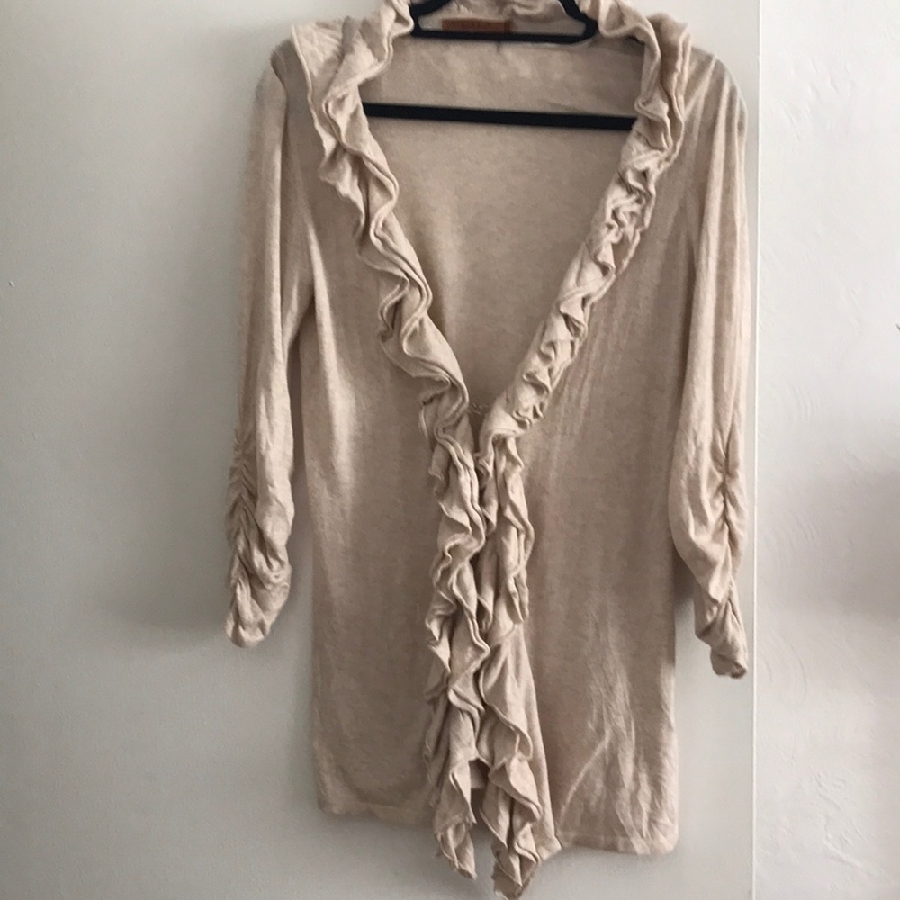Belldini Ruffle front cardigan with hook closures